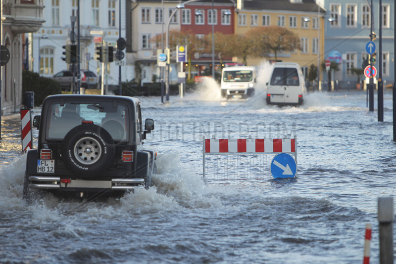 Flensburg,  Deutschland,  Hochwasser der Ostsee am Flensburger Hafen