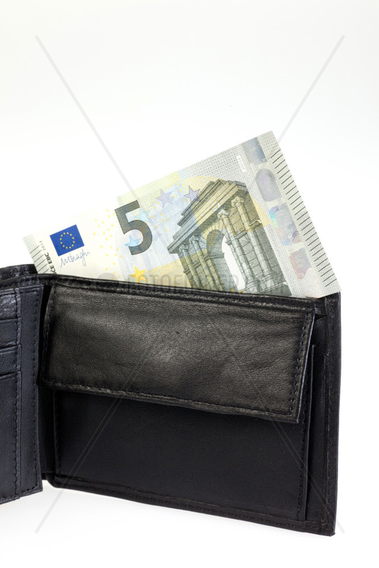 Berlin,  Deutschland,  5 Euro Schein mit einem Portmonee