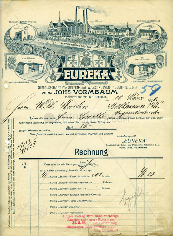 Rechnung der Firma Eureka,  Waschpulverfabrik,  Duesseldorf,  1906