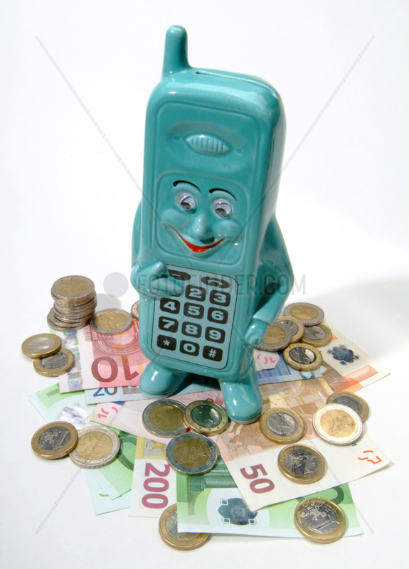Handy mit Geldscheinen und Muenzen
