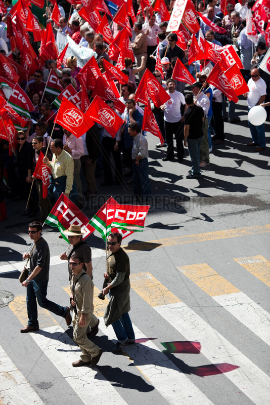 Sevilla,  Spanien,  Gewerkschaftsmitglieder der UGT und CCOO auf der Strasse