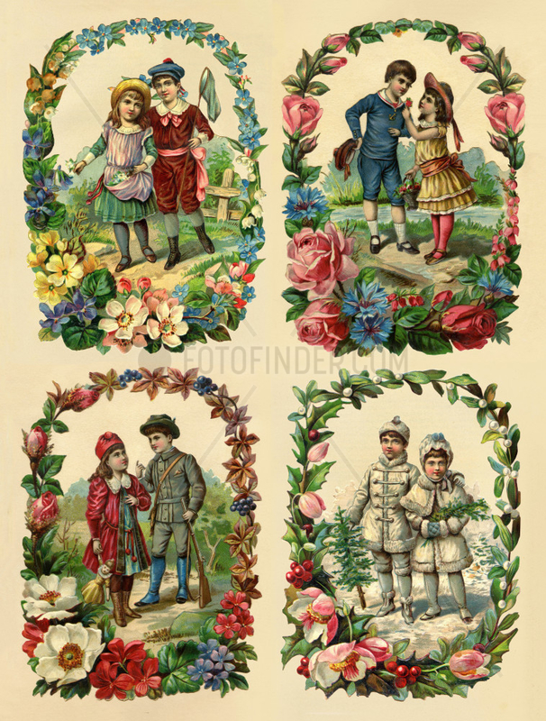 Die Vier Jahreszeiten,  Seite aus altem Poesiealbum,  1890