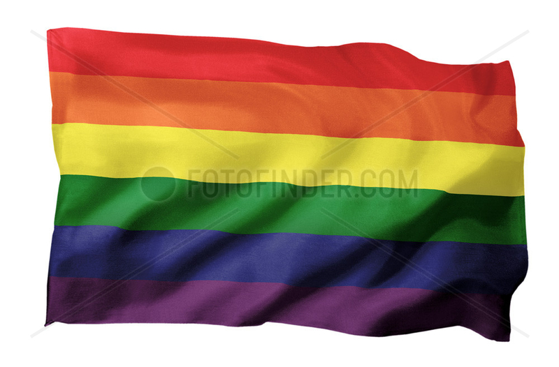 Regenbogenfahne als ein schwul-lesbisches Symbol (Motiv A; mit natuerlichem Faltenwurf und realistischer Stoffstruktur)