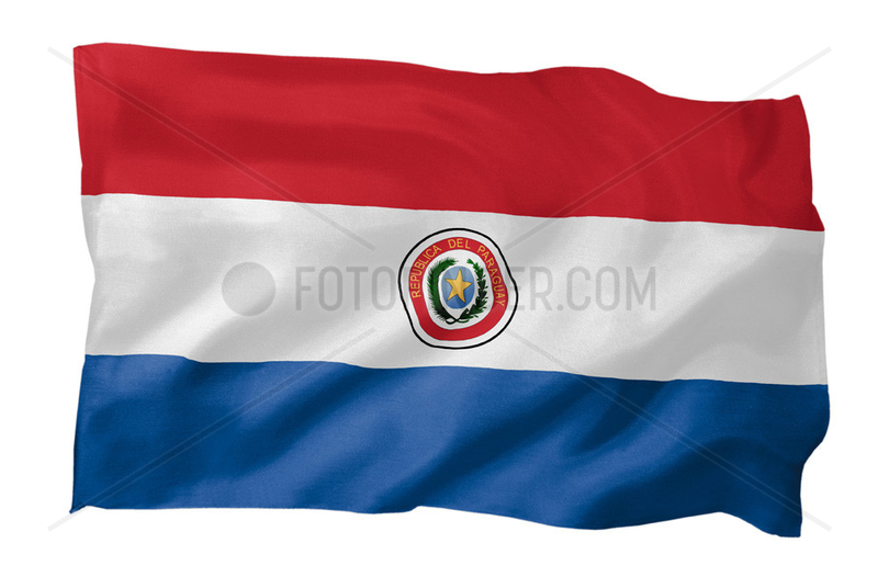 Fahne von Paraguay (Motiv A; mit natuerlichem Faltenwurf und realistischer Stoffstruktur)