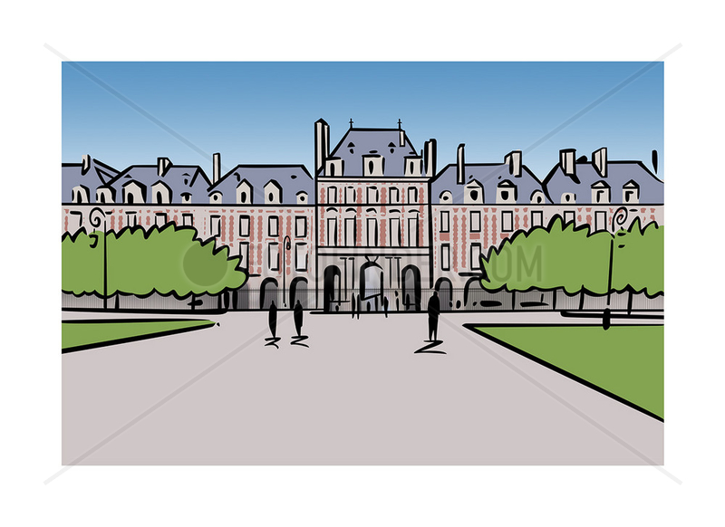 Illustration of Place des Vosges in Paris,  France