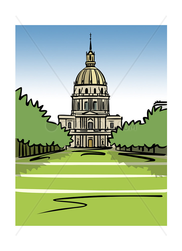 Illustration of the Dome of Les Invalides in Paris,  France