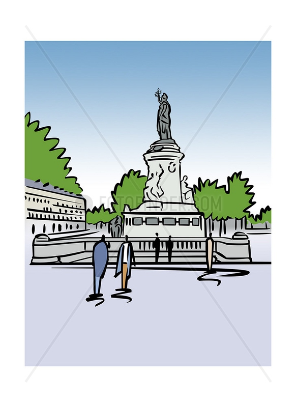 Illustration of Place de la Republique in Paris,  France