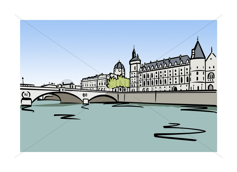 Illustration of the Palais de la Cite in Paris,  France