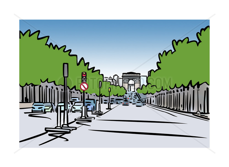 Illustration of Avenue des Champs-Élysées in Paris,  France