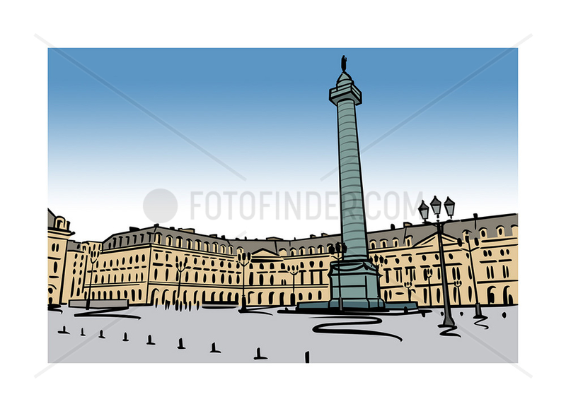 Illustration of Place Vendome in Paris,  France