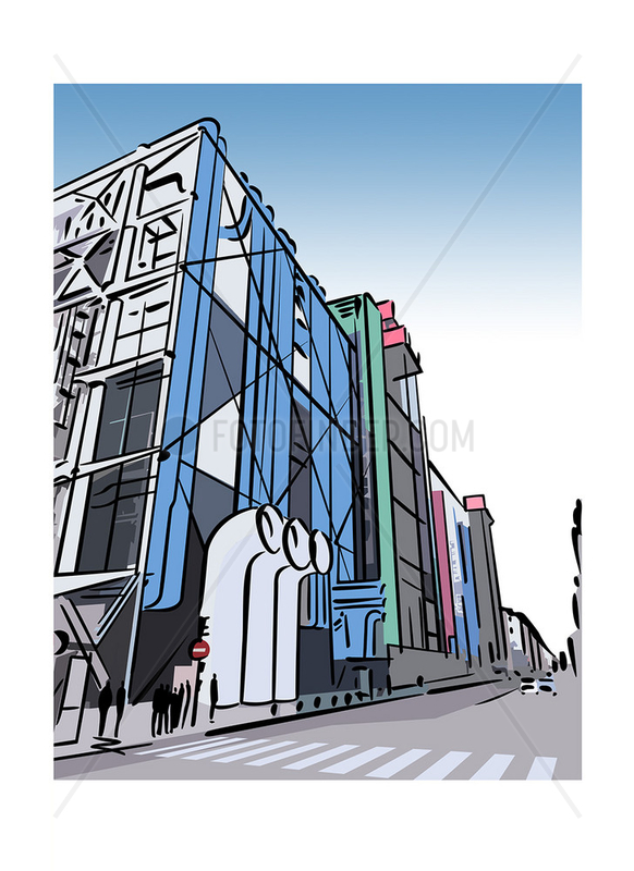 Illustration of the Pompidou Centre in the Beaubourg area of Paris,  France
