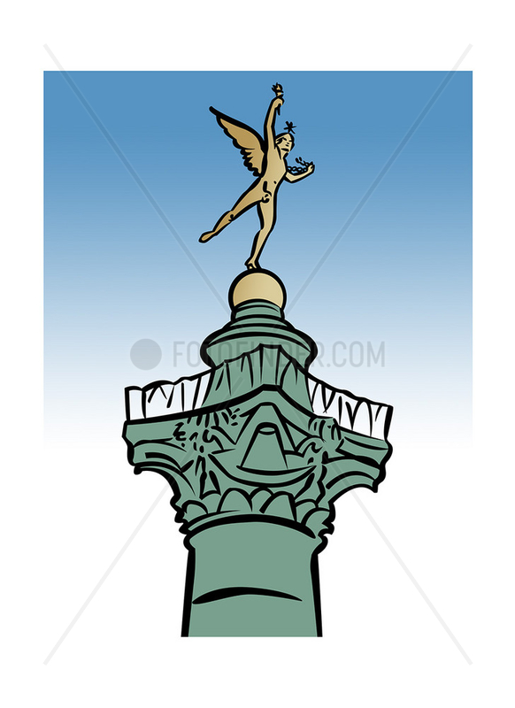 Illustration of the Génie de la Liberté statue atop the Colonne de Juillet,  Place de la Bastille,  Paris,  France