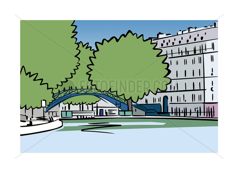 Illustration of Canal Saint-Martin in Paris,  France