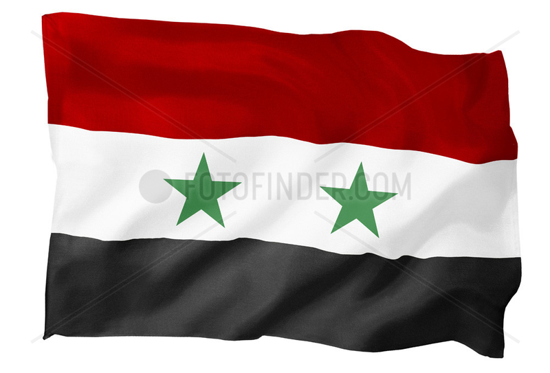 Fahne von Syrien (Motiv B; mit natuerlichem Faltenwurf und realistischer Stoffstruktur)