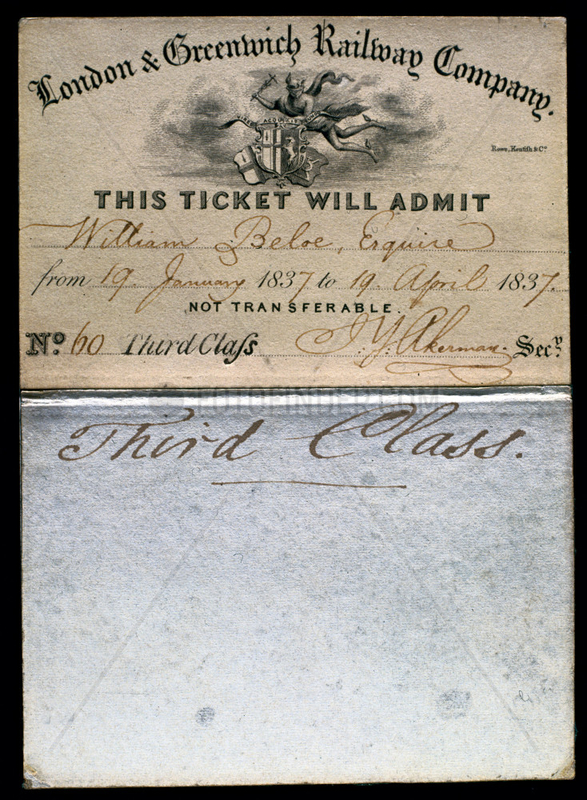 London & Greenwich Railway Company Season Ticket,  1837.