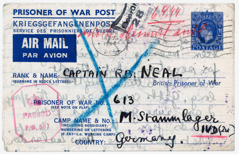 Air Mail prisoner of war letter card,  1944.