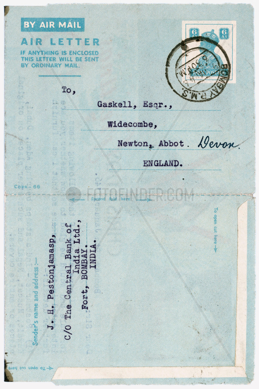 Air Mail letter card,  1946.