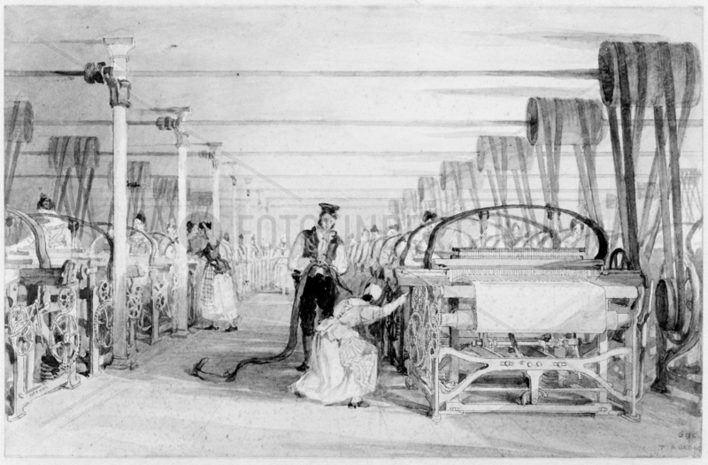 Power loom weaving,  c 1834.