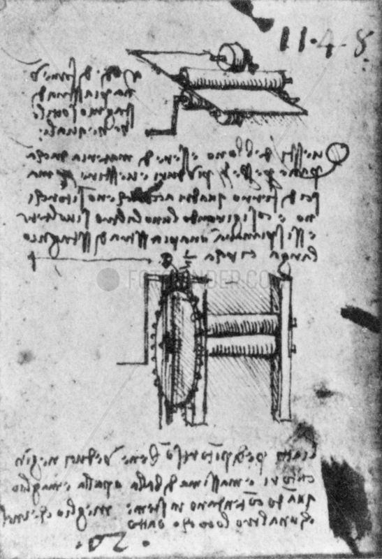 Da Vinci’s design for Rolling-Mill with backing rolls,  late 15th Century.