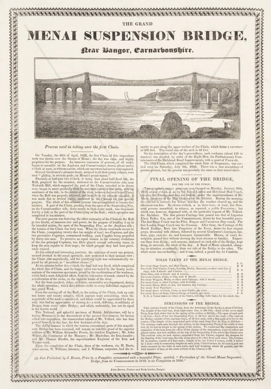 ‘The Grand Menai Suspension Bridge near Bangor,  Carnarfonshire’,  1826.