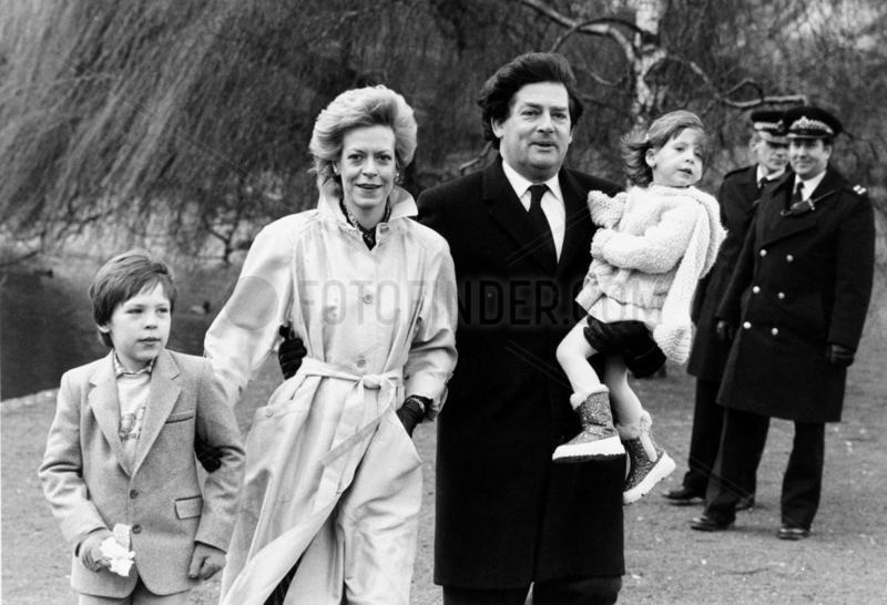 Chancellor Nigel Lawson and family,  St James’ Park,  London,  March 1985.