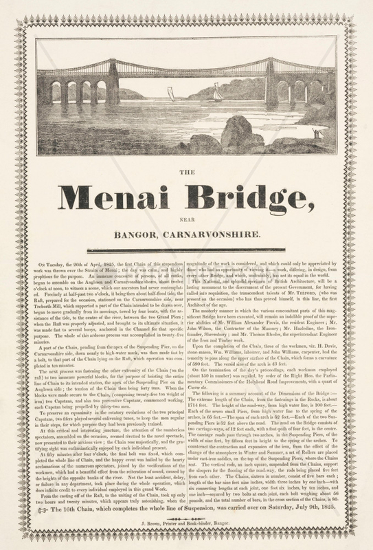 ‘The Menai Bridge near Bangor,  Carnarvonshire’,  Wales,  1826.