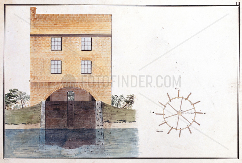 Corn mill float wheel (elevation),  late 18th century.