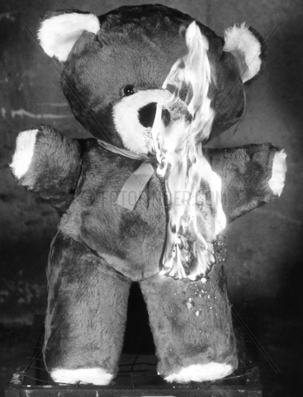 Burning teddy,  11 December 1985.