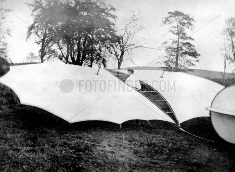 Percy Pilcher,  English designer and glider aeronaut,  with the Gull,  1890s.