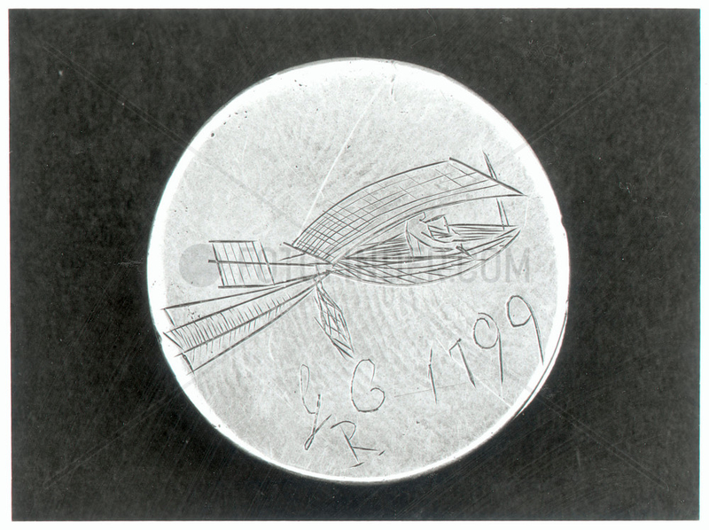 Small silver disc with glider design by Sir George Cayley,  1799.
