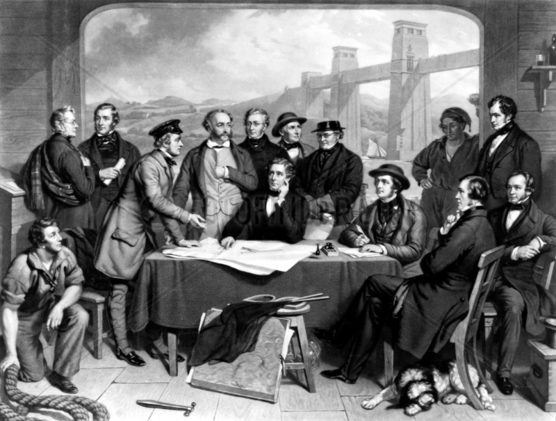 Conference of engineers at Britannia Bridge,  1858.