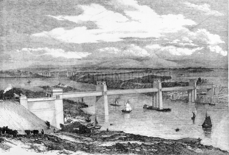 The Britannia Tubular Bridge,  Wales,  c 1850.