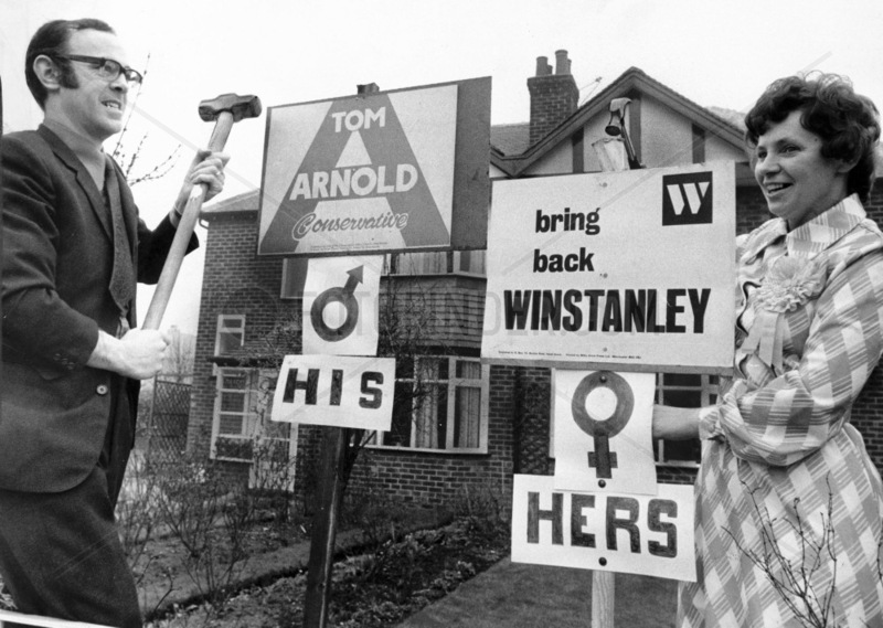 Husband and wife support different political parties,  February 1974.