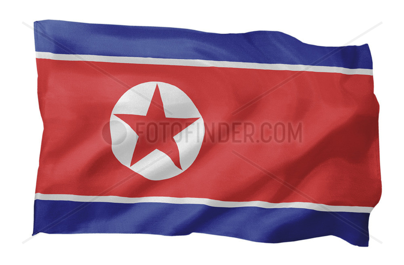 Fahne von Nordkorea (Motiv A; mit natuerlichem Faltenwurf und realistischer Stoffstruktur)