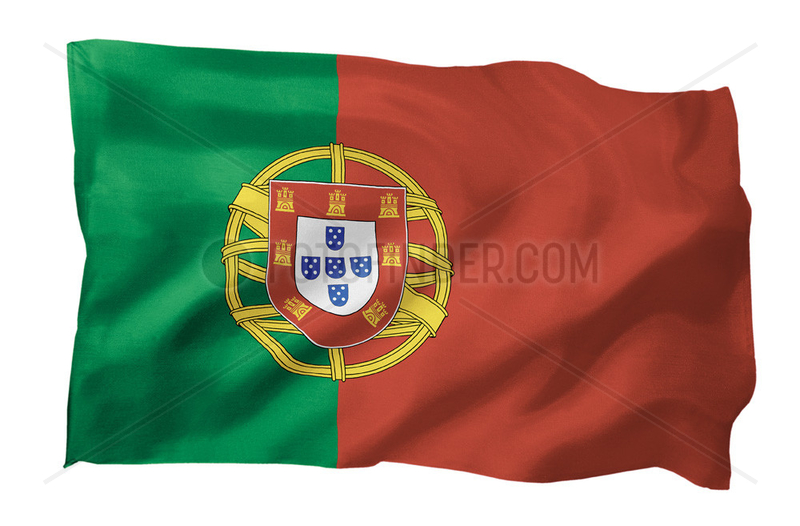 Fahne von Portugal (Motiv A; mit natuerlichem Faltenwurf und realistischer Stoffstruktur)