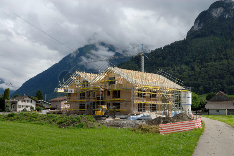 Hausbaustelle in der Schweiz.