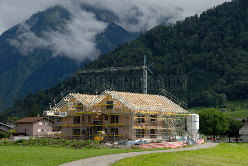 Hausbaustelle in der Schweiz.