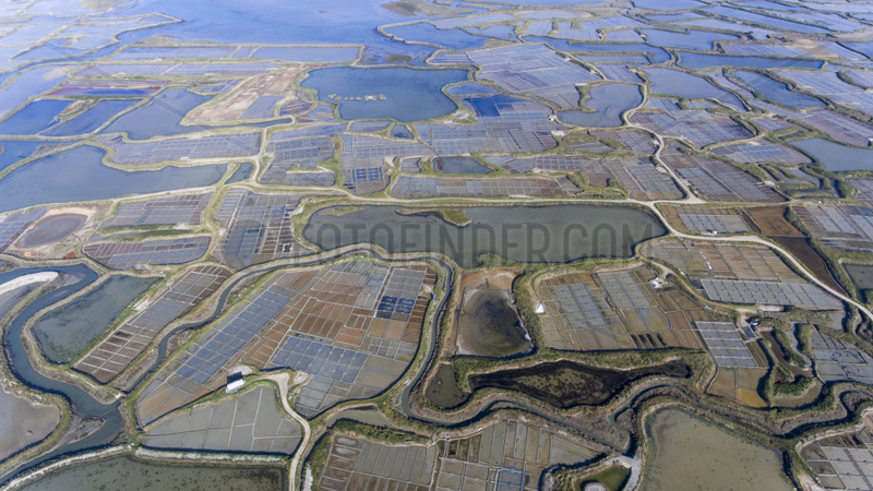 Aerial view of the salt marshes of Guerande,  Atlantic coast,  France
