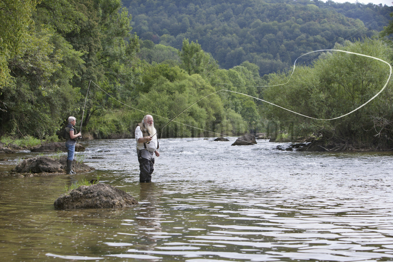 Fly fishing on the Doubs river,  Bremoncourt,  Glere,  Doubs,  Franche-Comte,  France