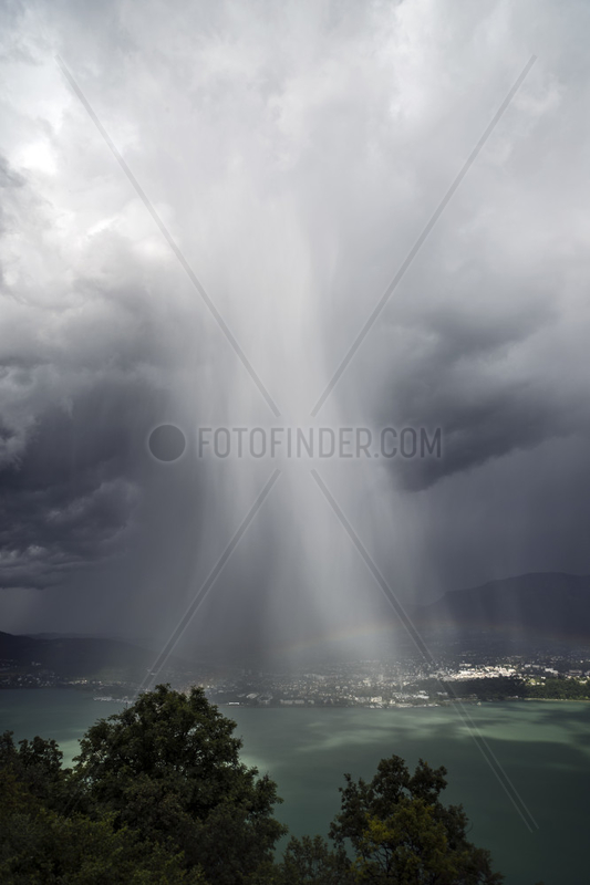 Curtain of hail on Aix-Les-Bains and Bourget lake,  Savoie,  Alps,  France