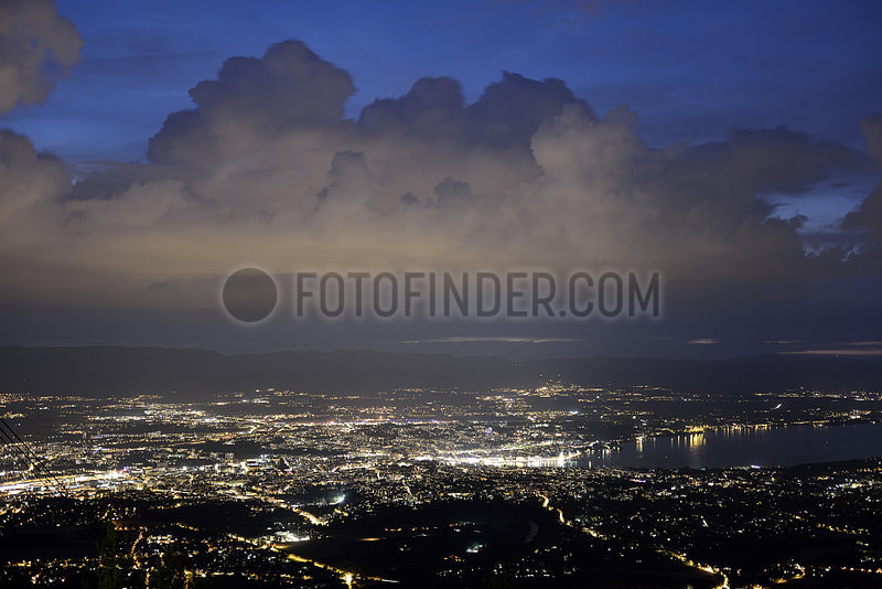 Cumulus congestus pre-stormy on the Jura and panoramic view of Geneva,  Switzerland