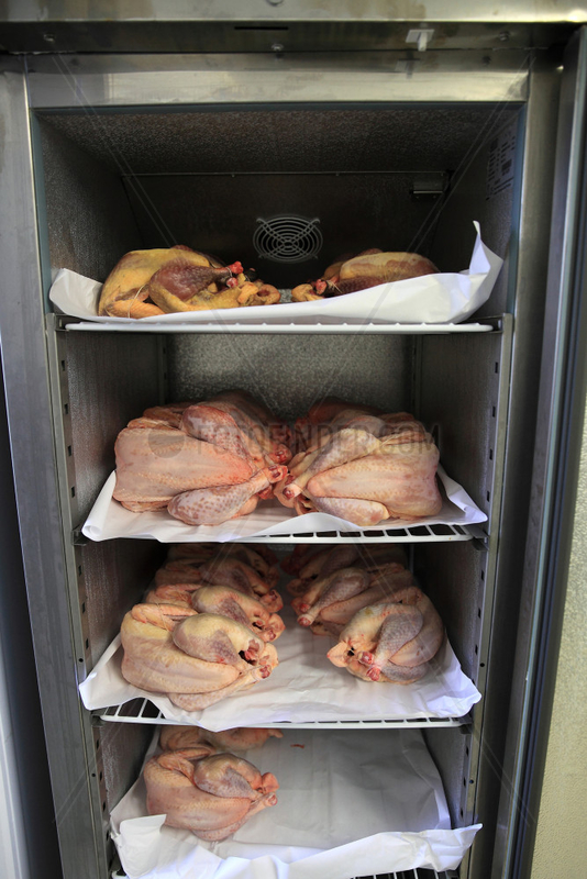 Organic poultry in a refrigerator ready for sale,  Provence,  France