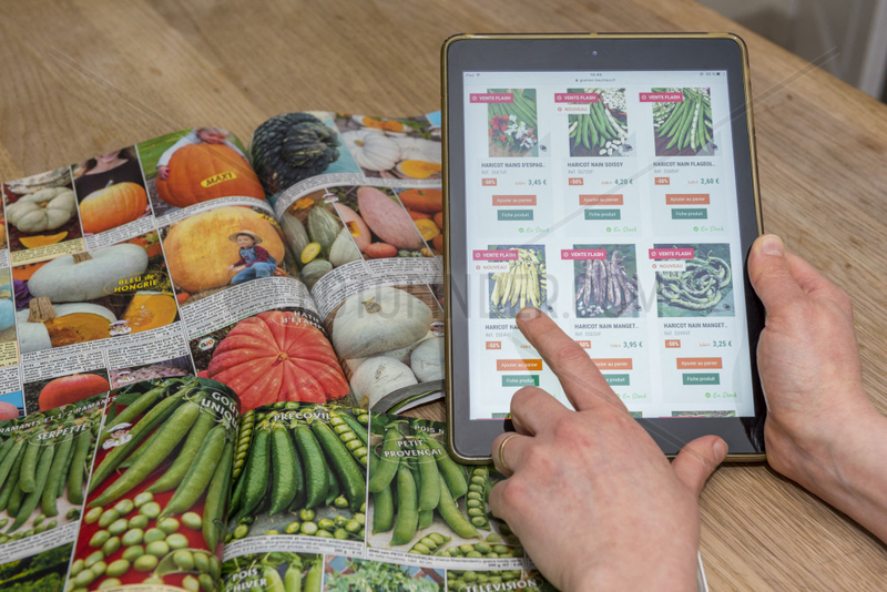 Order vegetable seed seeds using a digital tablet.