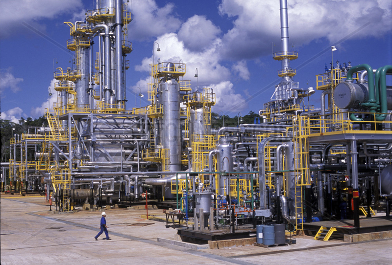 Urucu - Petroleum extraction,  Amazon rainforest,  Brazil. economic development,  development,  progress,  outgrowth,  employment,  jobs,  occupation manufacturing,  manufacture,  occupational safety and health,  safety gears,  industry,  skilled persons,  ability,  abl