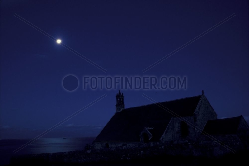 Full moon reflection on Saint They Chapel at Pointe du Van