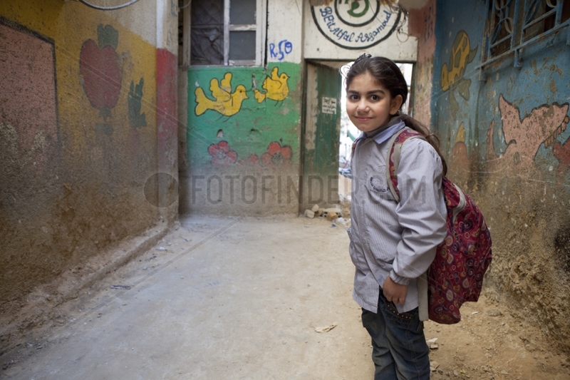 Girl in front of a kindergarten Camp Sabra and Shatila