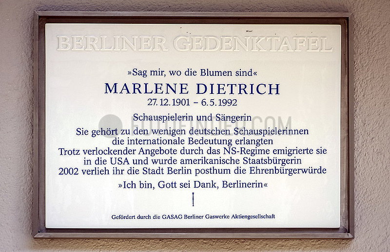 Dietrich,  Marlene - Berliner Gedenktafel