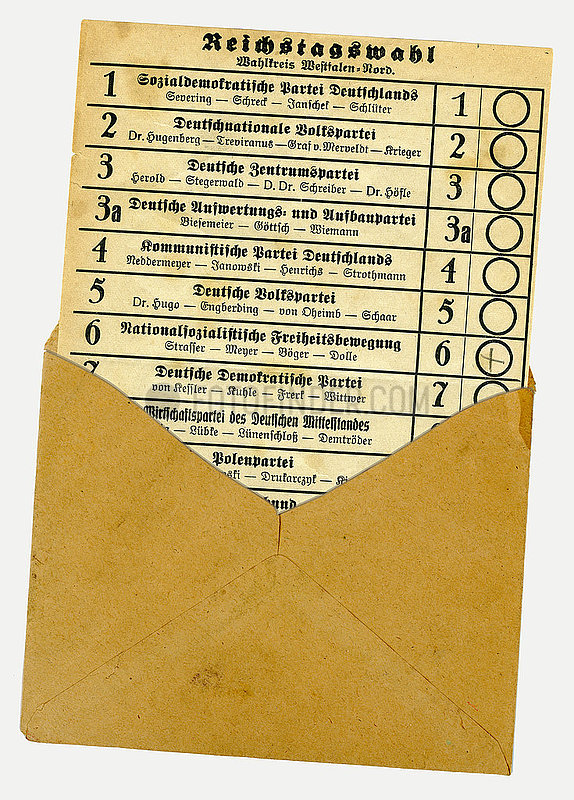 Stimmzettel zur Reichstagswahl 1924