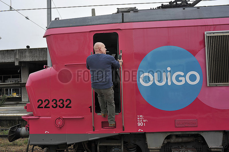 Frankreich,  Paris (75) 12. Arr. Bahnhof Bercy. Ouigo Zug in Quay. SNCF hat kostengünstige Züge in Betrieb genommen