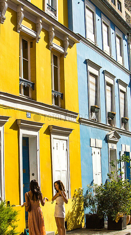 France. Paris (75) 12th arrondissement. The colorful facades of the houses in rue Cremieux. This street is undoubtedly one of the most colorful streets in the capital,  but also the most popular with tourists and Instagrammers (much to the chagrin... of its residents)